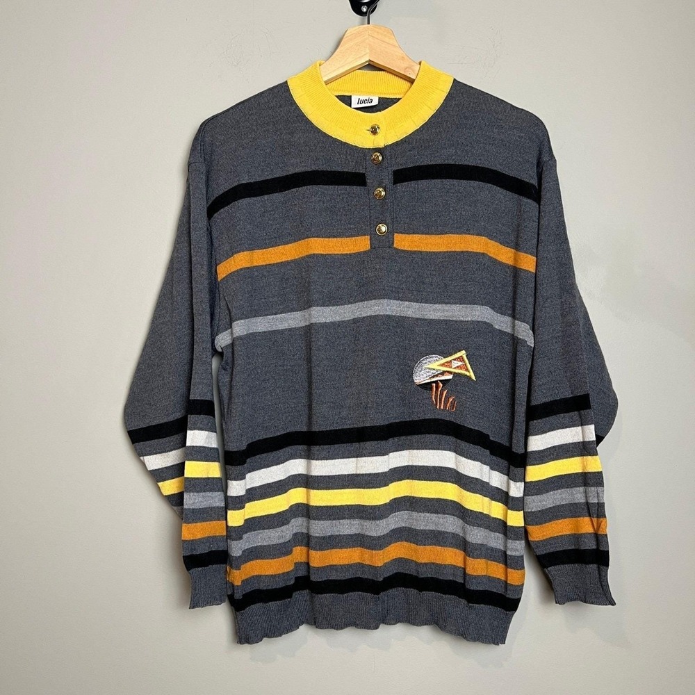 VTG‎ Y2K 80s Lucia Sweater Women's Medium Striped Knit Colorful Funky Retro